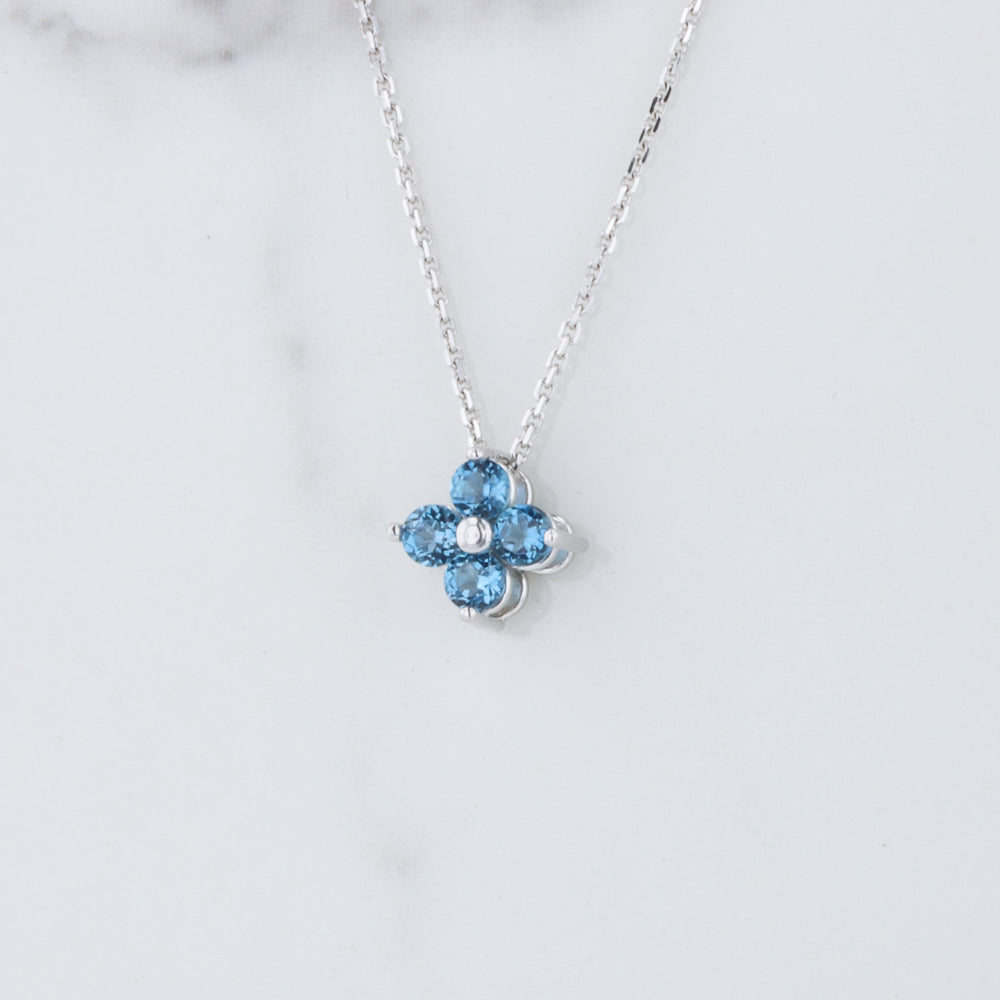 London Blue Topaz Quatrefoil Pendant in White Gold