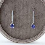 Load image into Gallery viewer, Tanzanite Bar Drop Dangle Earrings in White Gold
