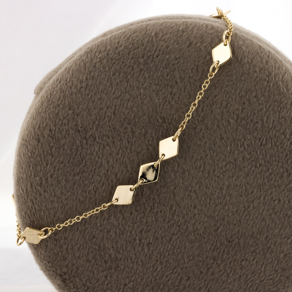 14K Gold Rhombus Station Chain Bracelet