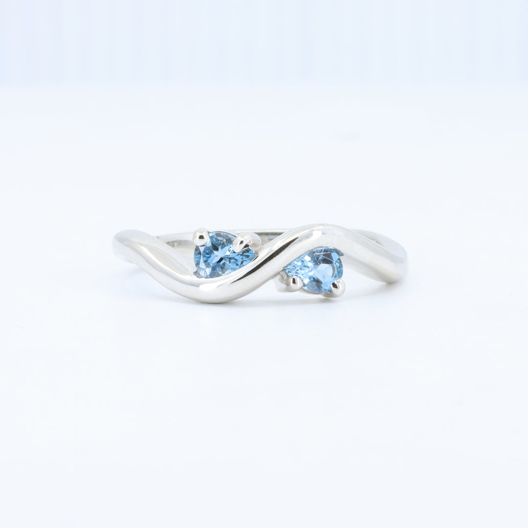Aquamarine Wave Ring in White Gold