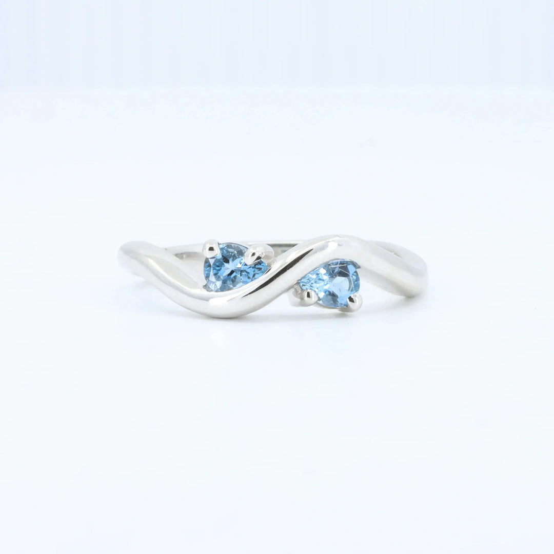 Aquamarine Wave Ring, 0.29cttw Aquamarine in 14K White Gold - Kizer Cummings Jewelers