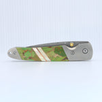 Load image into Gallery viewer, 4" Linerlock Knife- Green Turquoise and Bronze w/Mother of Pearl Inlay w/ Damascus Steel Blade