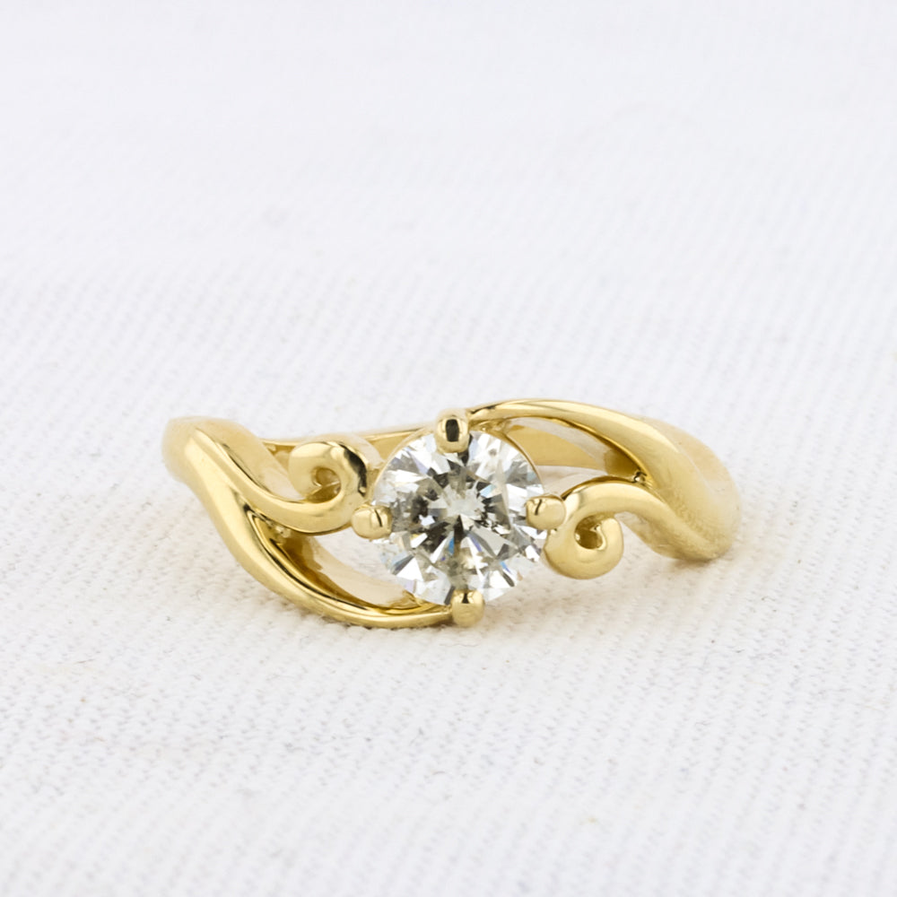 14K Yellow Gold Swirl Solitaire Engagement Ring