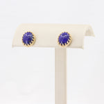 Load image into Gallery viewer, Chilean Lapis Oval Cab Crown Stud Earrings in Yellow Gold