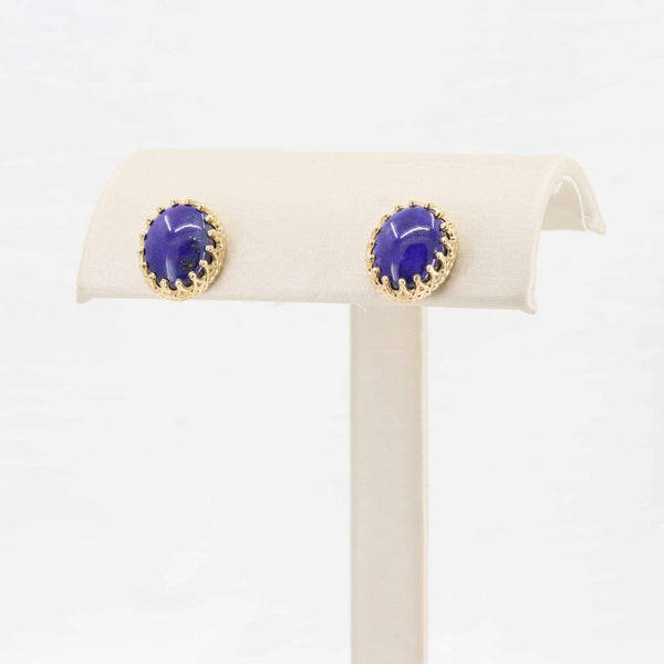 Chilean Lapis Stud Earrings, 4.04cttw in 14K Yellow Gold