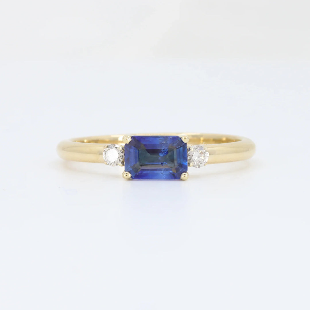Sapphire and Diamond Ring, 0.70ct Sapphire with 0.08cttw Diamonds in 14K Yellow Gold - Kizer Cummings Custom Jewelers