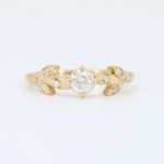 Load image into Gallery viewer, Diamond Leaf Ring, 0.27ct Center Diamond and 0.06cttw Diamond Accents in 14K Yellow Gold