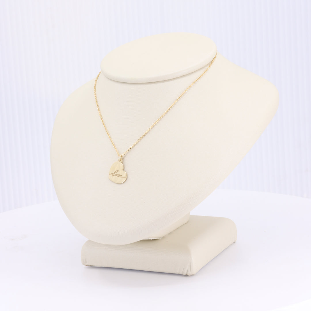 Yellow Gold Heart Pendant Engraved "Love" with Adjustable 16-18" Chain