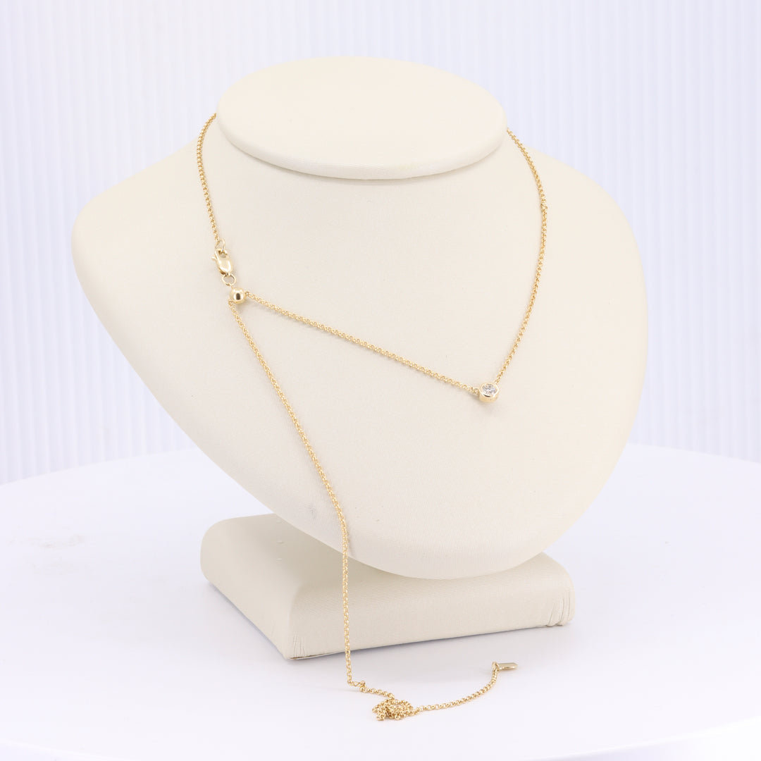 Solitaire Diamond Bezel Necklace with Slider Adjustment in Yellow Gold