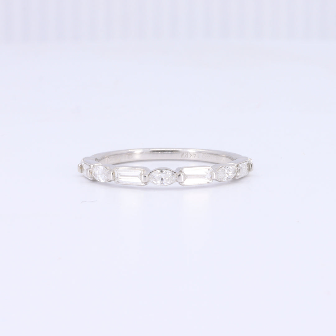 Alternating Marquise and Baguette Diamond Wedding Band in White Gold