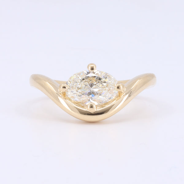 CAD-KCJ East West Oval Diamond Wave Engagement Ring, 14K Yellow Gold, 1.00ct I VS