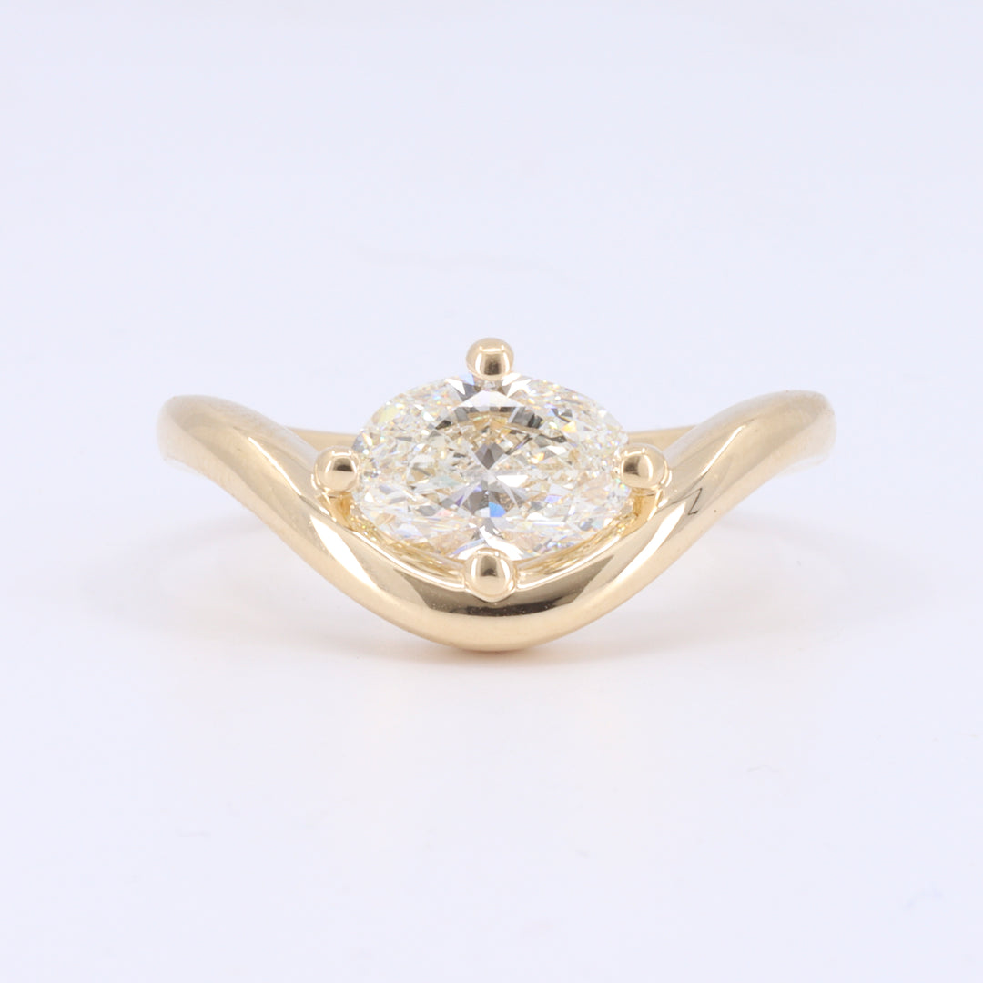 East West Oval Diamond Wave Engagement Ring, 1.00ct I VS  in 14K Yellow Gold