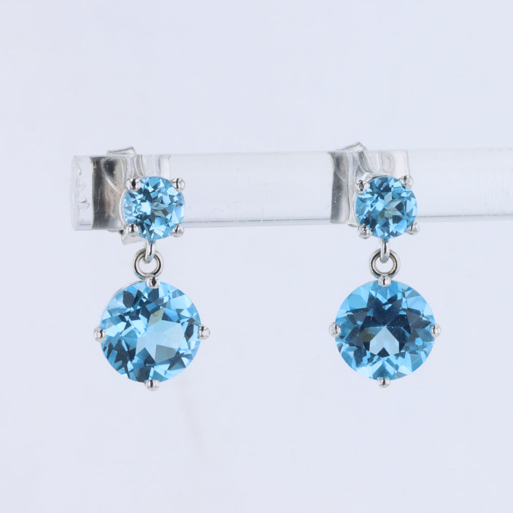 Two Stone Blue Topaz Drop Earrings in White Gold