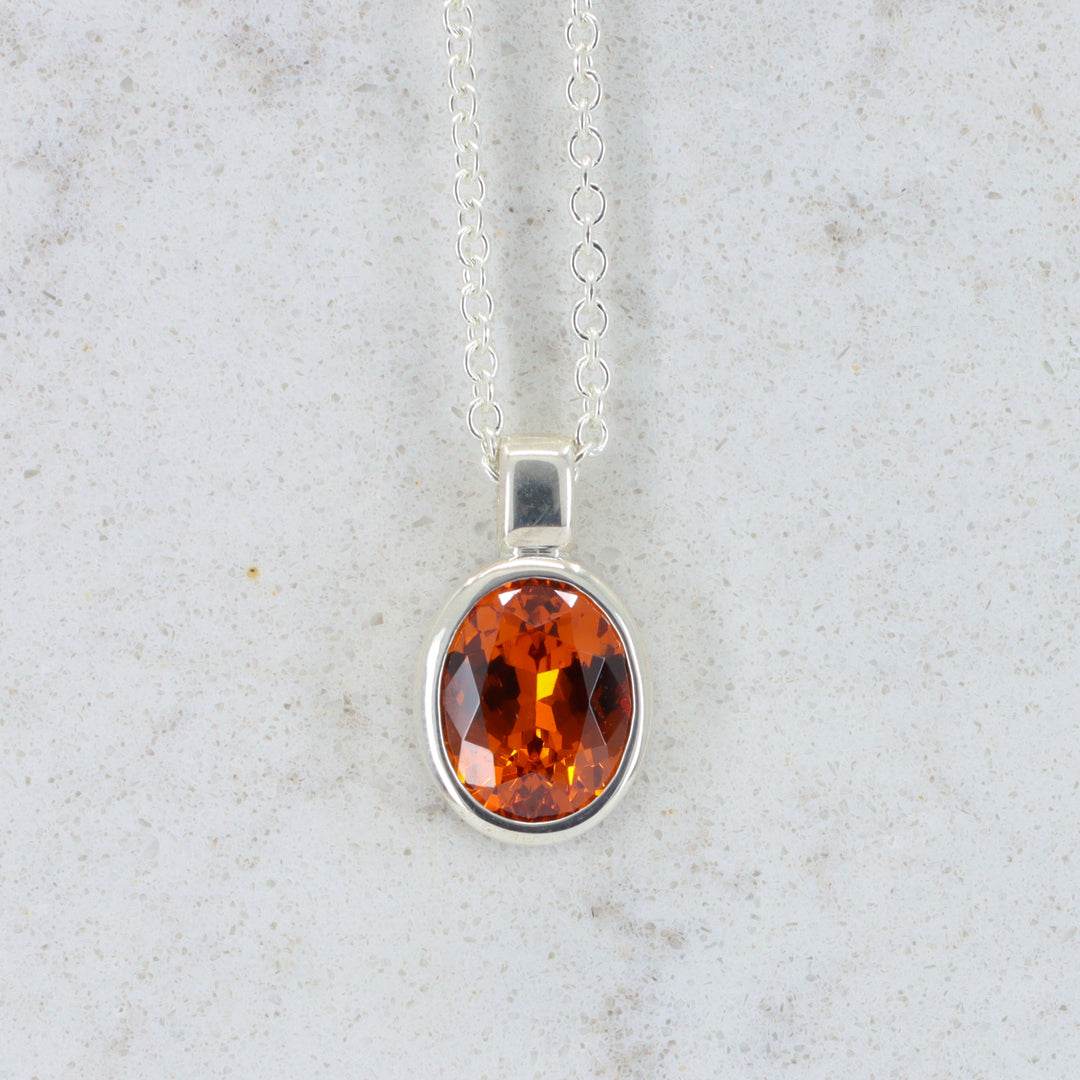 Spessartite Garnet Pendant, 2.85ct Oval Garnet in Sterling Silver, 16–18 inch Chain