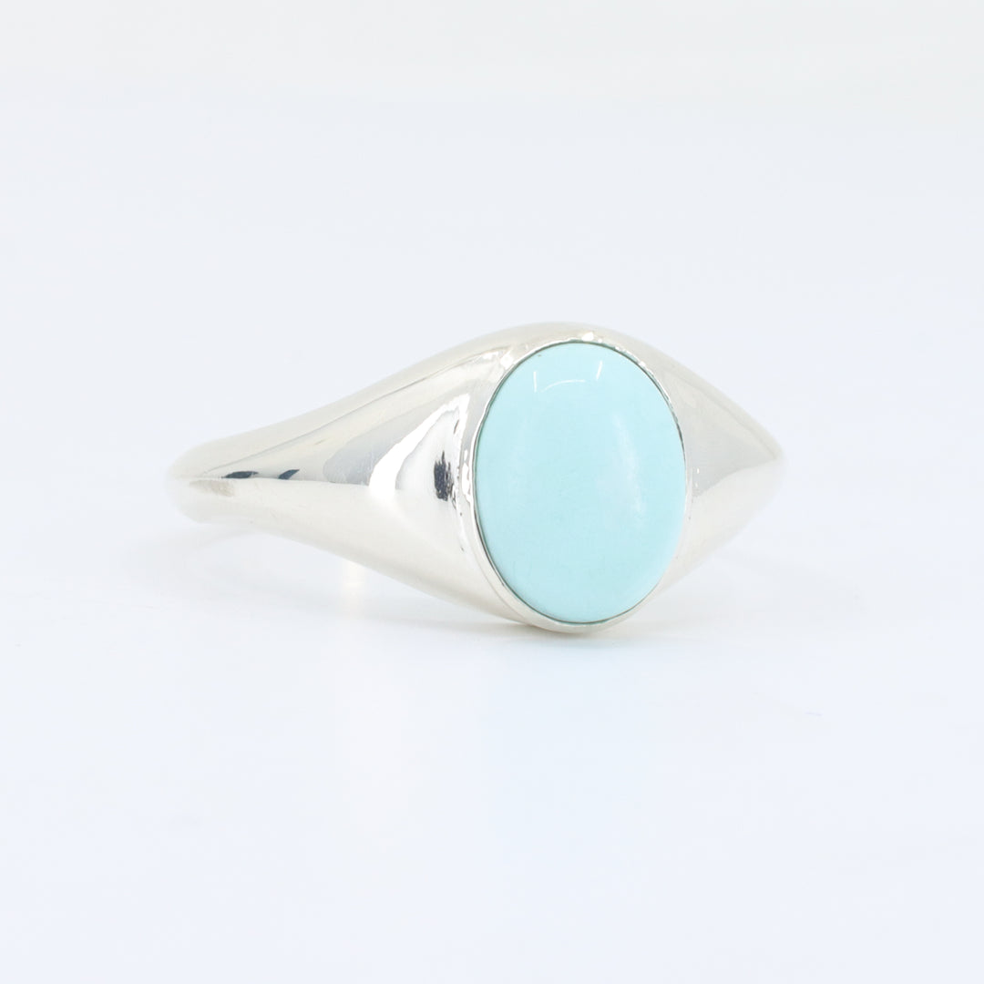 Mexican Turquoise Cabochon Signet Ring, 2.20ct in Sterling Silver