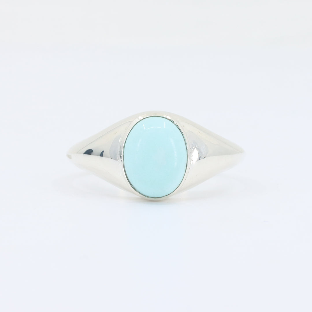 Mexican Turquoise Cabochon Signet Ring, 2.20ct in Sterling Silver