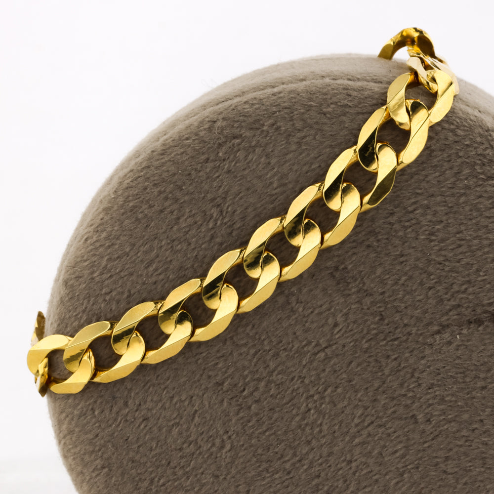 Open Concave Curb Chain Bracelet in Yellow Gold 9"