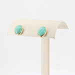 Load image into Gallery viewer, Mexican Turquoise Stud Earrings, 4.40cttw Cabochons in 14K Yellow Gold - Kizer Cummings Jewelers