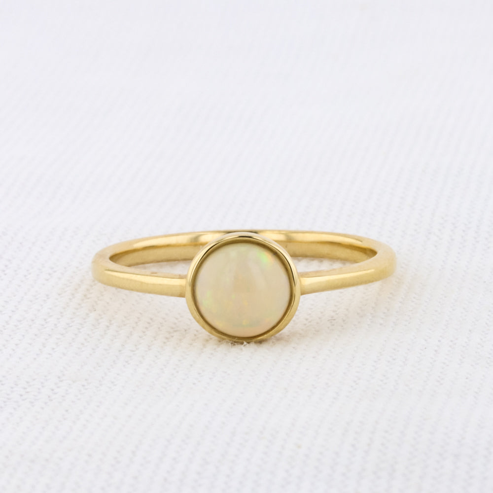 White Australian Opal Ring in Yellow Gold