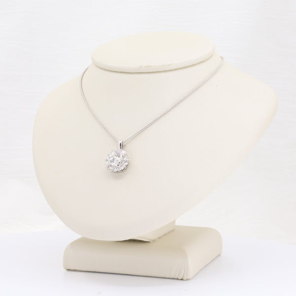 Classic Diamond Halo Pendant in White Gold on an 18-inch chain with 1.03ct center stone and 0.62ct halo.