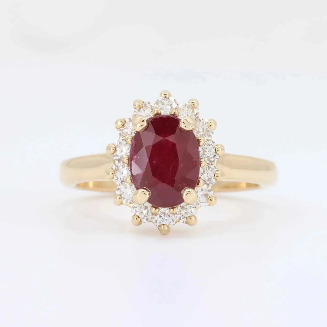 Ruby and Diamond Ring, 1.80ct Ruby with 0.49cttw Diamond in 14KY Yellow Gold - Kizer Cummings Jewelers