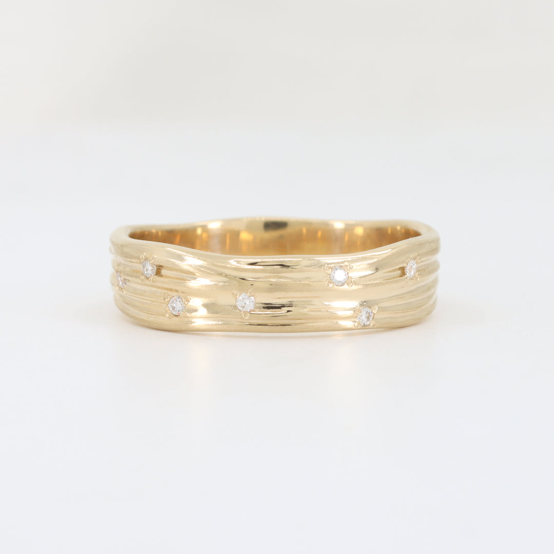 Freeform Textured Diamond Band, 0.04cttw in 14K Yellow Gold, Approximately 5mm