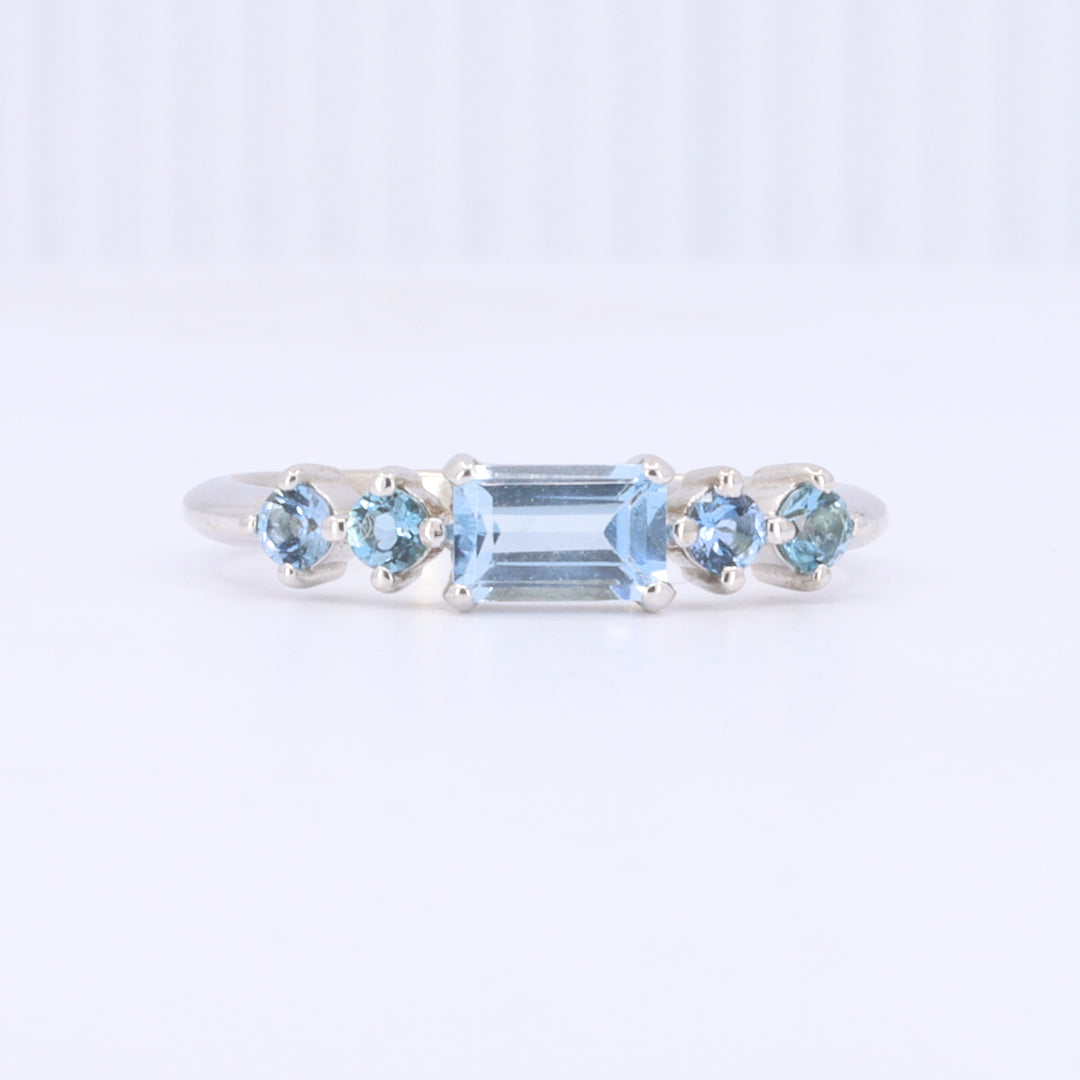 East-West Emerald-Cut Aquamarine Ring in White Gold