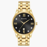 Load image into Gallery viewer, Bulova Classic- Black Round Face w/ Yellow Metal Features and Band - Kizer Cummings Jewelers