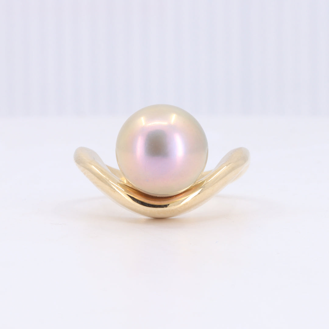 Fancy Metallic Rose Freshwater Pearl Smile Band Ring