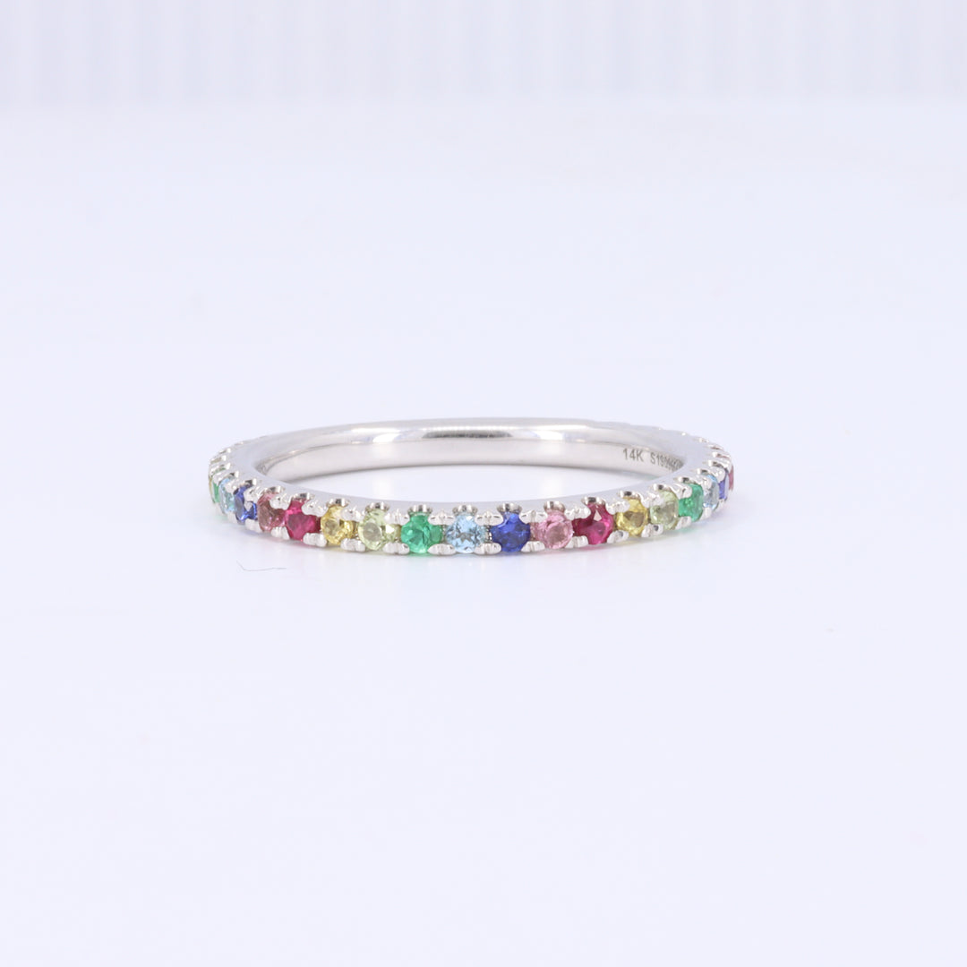 Rainbow Gemstone Ring in White Gold