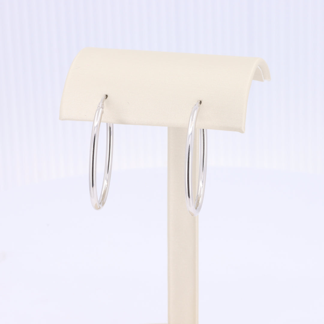 Elongated Oval Hoop Earrings in White Gold