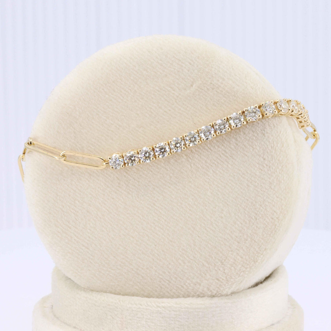 Diamond Bar with Paperclip Chain Bracelet, 1.70cttw Diamonds in 14K Yellow Gold, 7 inch - Kizer Cummings Jewelers
