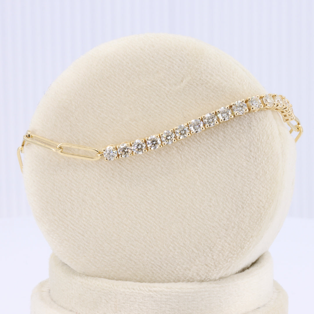 Diamond Bar with Paperclip Chain Bracelet in Yellow Gold