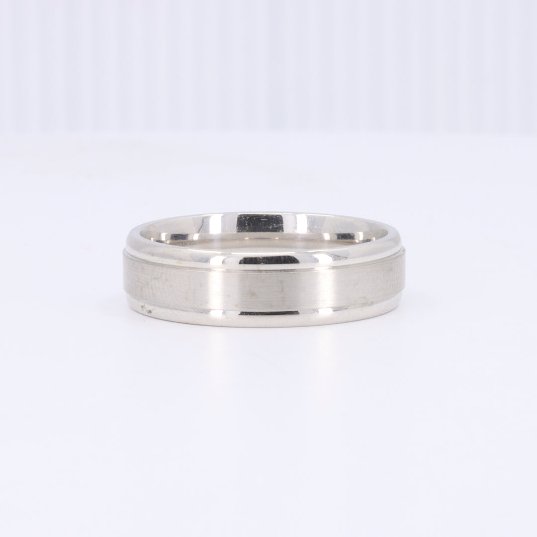 Matte Center Polished Edge Wedding Band in White Gold - 6mm