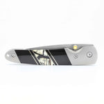 Load image into Gallery viewer, Damascus Steel Blade Liner Lock Pocket Clip Knife w/Mammoth Tusk and Jet Inlay -4" Closed - Kizer Cummings Jewelers